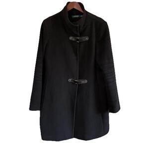 Lauren Ralph Lauren Black Wool Blend Coat Women’s Size 14 Snaps & Buckle Straps